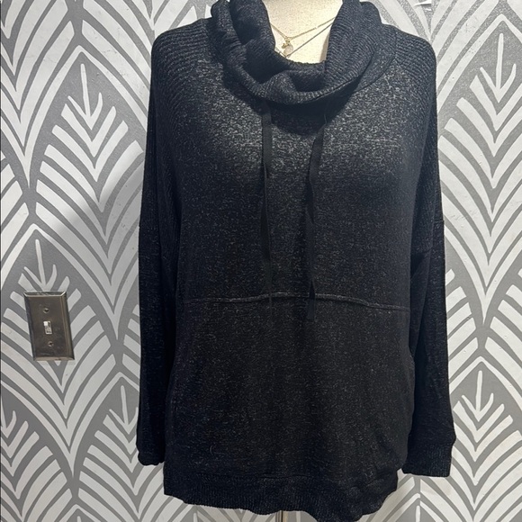 Black Cowl Neck Sweater with Relaxed Fit and Long Sleeves - Picture 1 of 9